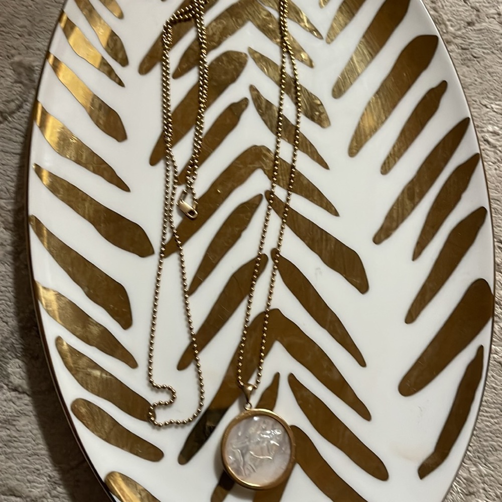 New Asha Taurus Mother of Pearl Pendant Necklace with Long and Short Chains Gold - Picture 8 of 11